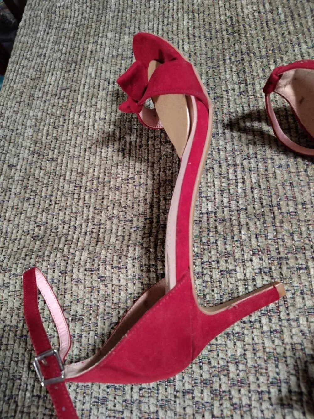Chinese Laundry Red Bow Ankle Strap Strappy Stiletto Suede Heels US 9.5 EU 40